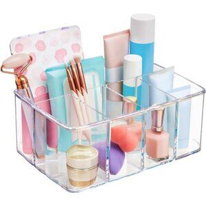 5-Compartment Clear Plastic Organizer | Rectangular Divided Makeup and Vanity
